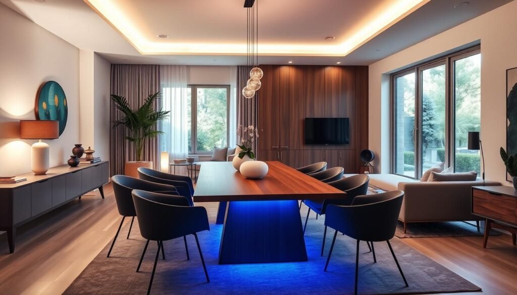 Smart dining room with voice-controlled lighting