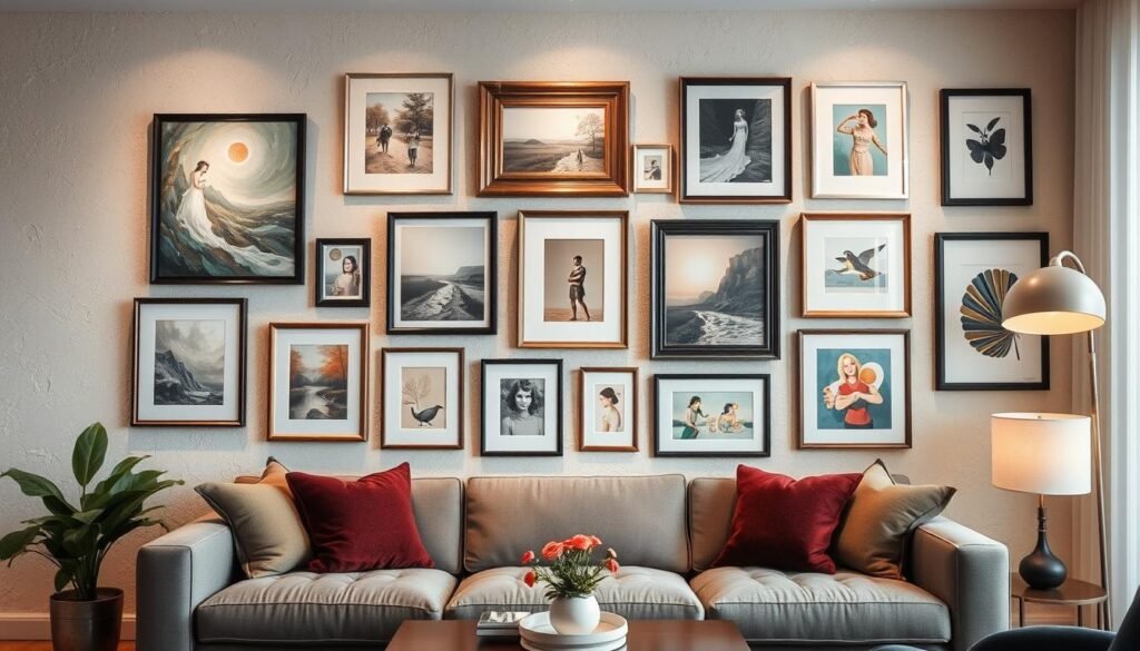 framed art on gallery wall