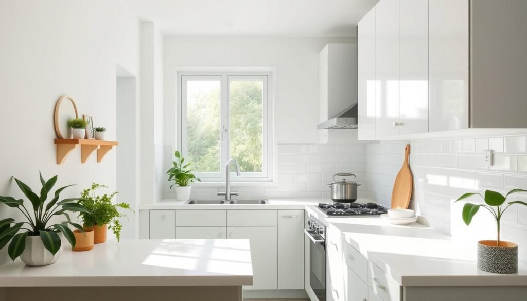 light and bright color scheme in small kitchen